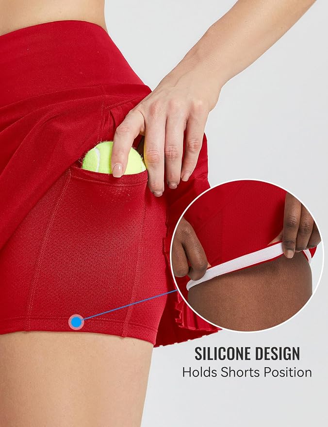 baleaf Tennis Skirt Pleated Golf Skorts with 3 Pockets | 14", Built in Shorts, High Waisted, Anti-slip Strip, Lightweight, for Athletic, Workout, Pickleball, Skorts for Women