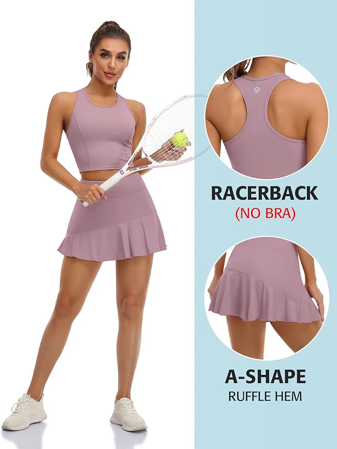 ATTRACO Women 2 Piece Tennis Dress with Shorts Golf Skirts with Pockets | Built-in Shorts, 2 Pockets, Racerback, Ruffle, Pickleball, Workout, Activewear, Casual, Sports Outfits