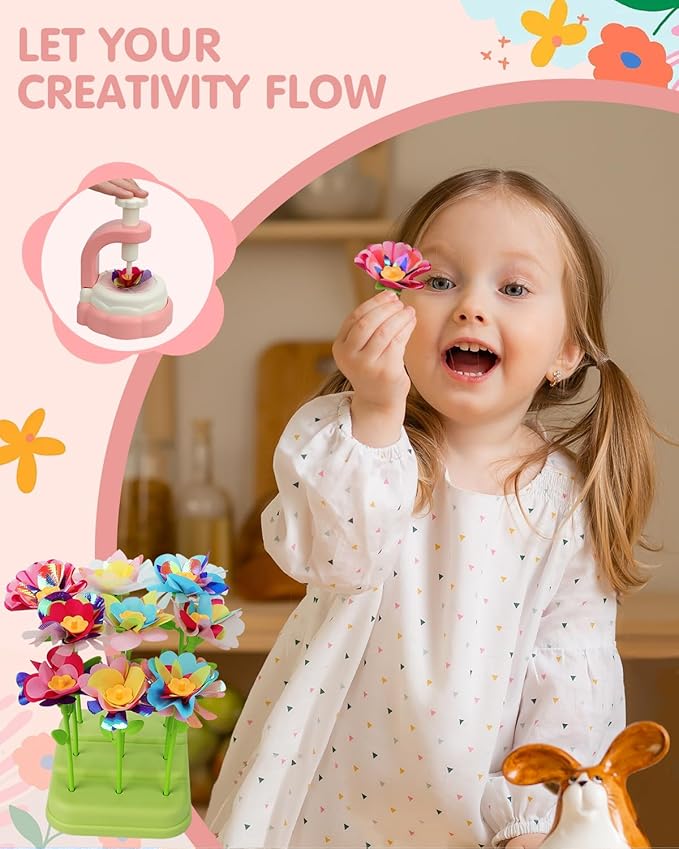 Givzan Fabric Flower Crafts Toy – DIY Art Kit for Kids, Build Your Own Bouquet with Colorful Flowers, Creative Arts & Crafts for 4 5 6 7 8 Year Old Girl, Educational Birthday Gift
