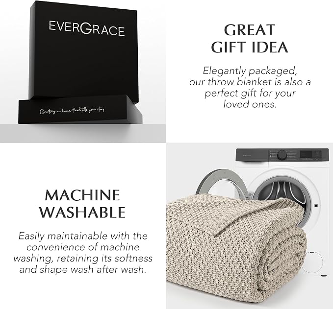 EVERGRACEHOME Chunky Chenille Knit Throw Blanket, 90 x 90, Warm Gray | Sculpted Moss Stitch, Chic Modern Farmhouse, All-Season Warmth, OEKO-TEX® Certified, Oversized Queen for Couch, Bed, Sofa
