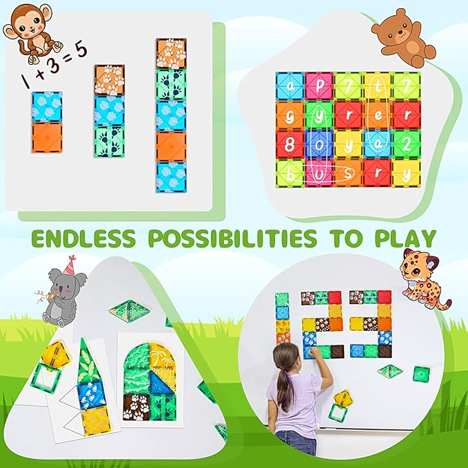 Magnetic Tiles Animals Jungle Gifts Building Sets,Toddler Toys for Kids Ages 4-8,Forest Montessori Magnet Tiles Set, Safari Zoo Animal Toys,STEM Construction Blocks for Toddlers 3-5