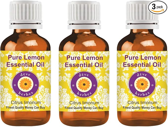 Deve Herbes Pure Lemon Essential Oil (Citrus limonum) Steam Distilled (Pack of Three) 100ml X 3 (10 oz)