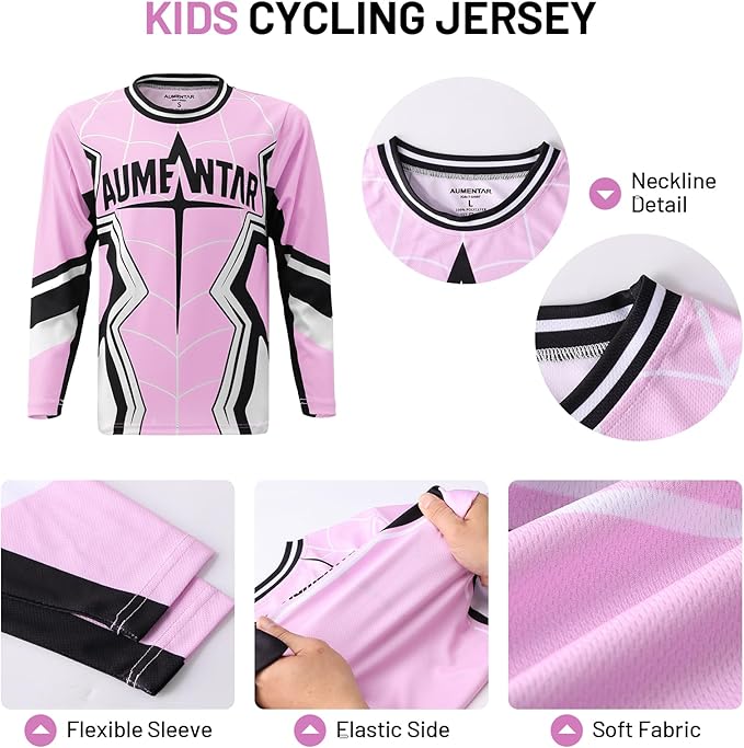 Kids Cycling Jersey Long Sleeve Dirt Bike Motocross Shirt, BMX Off-Road Racing Clothing