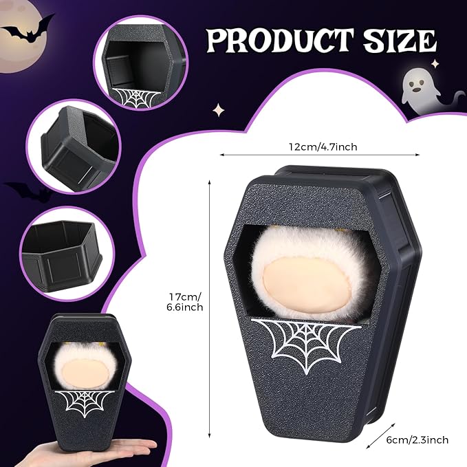 Halloween Doll Display Box Halloween 17cm Doll Accessories Coffin Case with Lid for 17cm Dolls Holiday Dress Outfit Goth Black Display Organizer Gifts for DIY Dress-up Lovers & Collectors