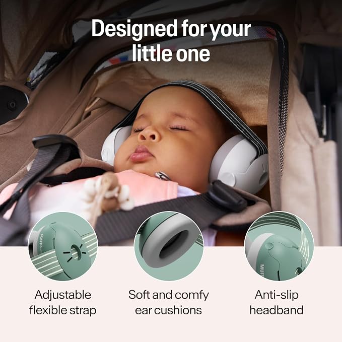 Alpine Muffy Baby Ear Protection for Babies and Toddlers up to 48 Months - CE & ANSI Certified - Noise Reduction Earmuffs - Comfortable Baby Headphones Against Hearing Damage & Improves Sleep - Sage