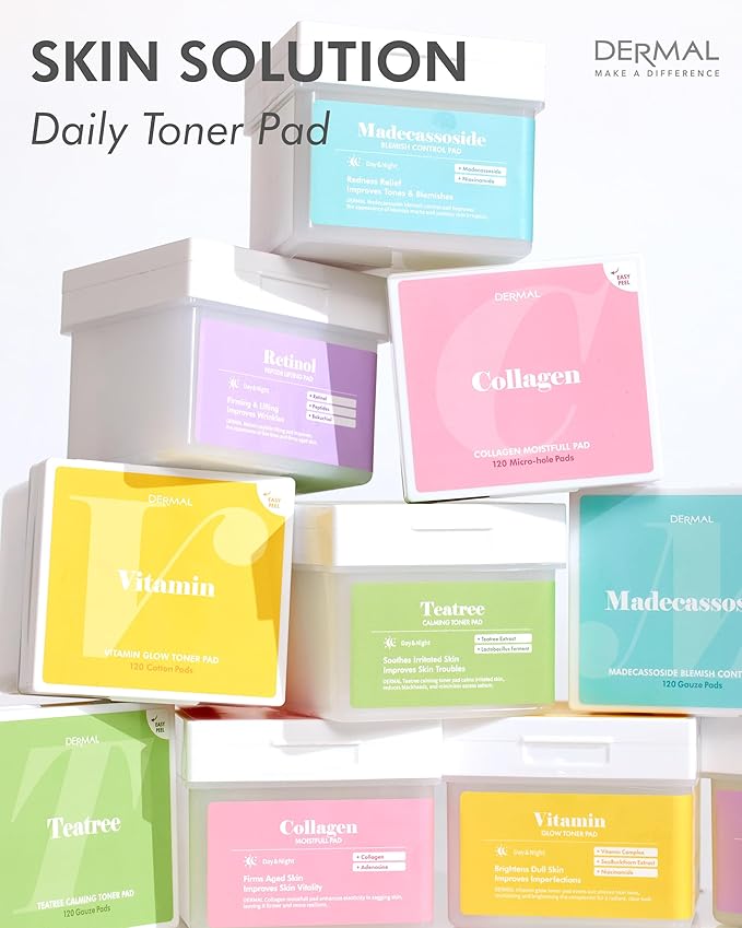 DERMAL Teatree Calming Toner Pad - Korean Toner Pad for Calming & Acne Improvement with Zinc PCA - Vegan Gauze Tencel Square Pads - Travel Kit 12 Pads, 3 Pack (Total 36 ea)