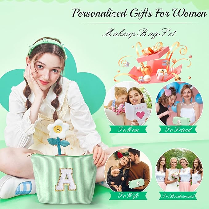 YOOLIFE Gifts for Girls & Women, Teen & Birthday Gifts, Personalized Initial Makeup Bag