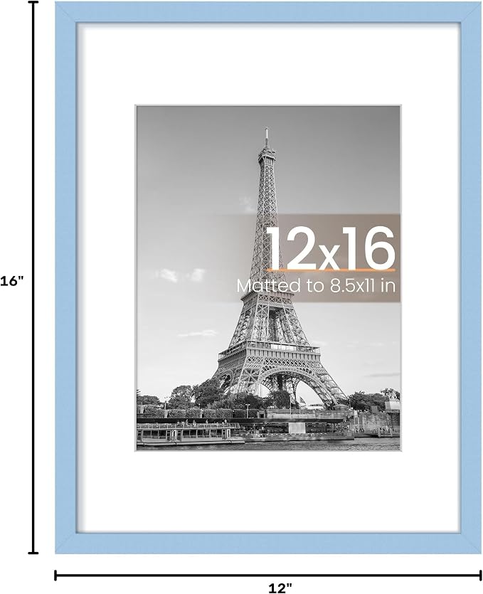 upsimples 12x16 Picture Frame, Display Pictures 8.5x11 with Mat or 12 x 16 Without, Wall Hanging Poster Frames, Blue, 1 Pack
