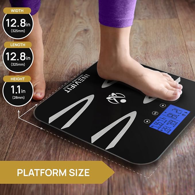 INEVIFIT Body-Analyzer Scale, Highly Accurate Digital Bathroom Body Composition Analyzer, Measures Weight, Body Fat, Water, Muscle, BMI, Visceral Levels & Bone Mass for 10 Users. Includes Batteries