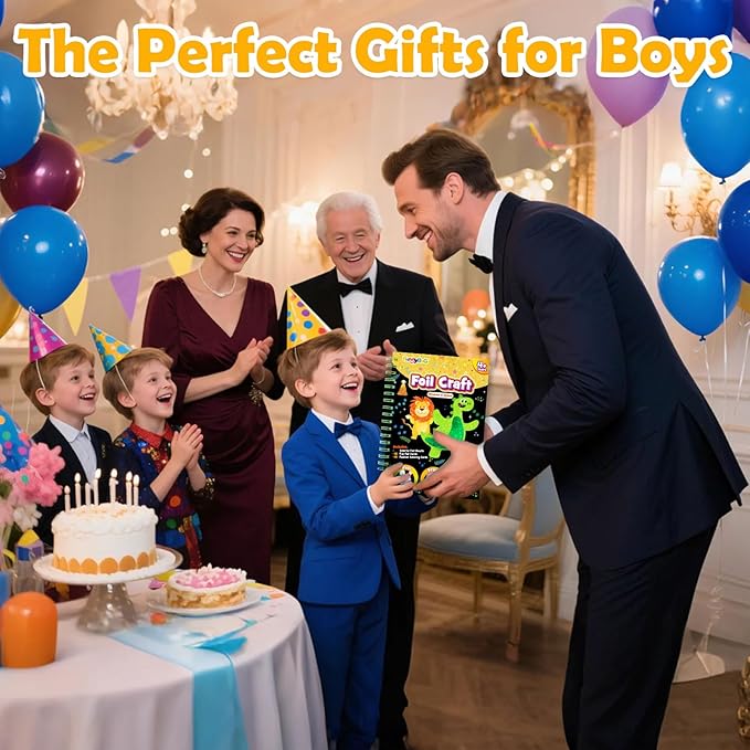 FUNNYB&G Foil Art Crafts for Kids Ages 4-8: Valentines Crafts for Kids 2026,Birthday Gift for Girls,Art and Crafts Supplies,Party Favors,Creative Toys for Girls Boys 4 5 6 7 8 9 Years Old (Dinosaur)