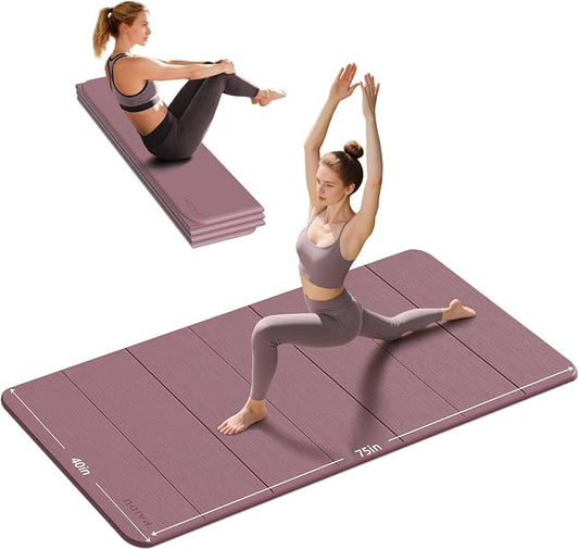PAIDU Foldable Yoga Mat thick- 2/5" (10MM) TPE Non-Slip Design, Quick Fold，Easy Storage, 75x40 Extra Long/Wide for Indoor Yoga, Pilates and Outdoor Travel Workouts