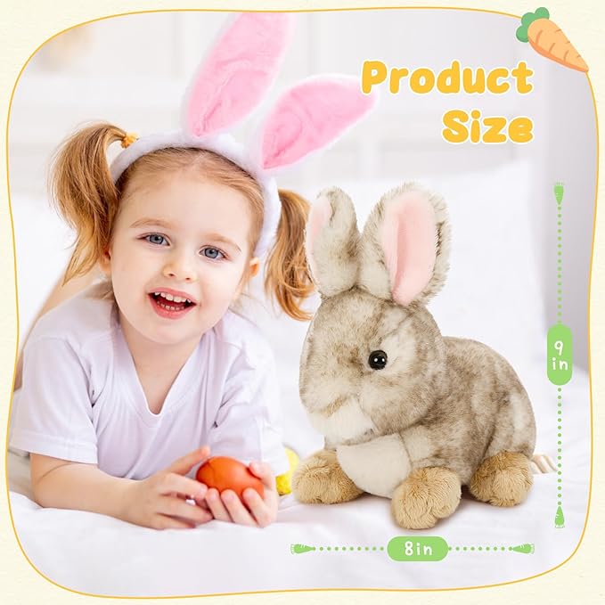 Tezituor 4 Pcs Realistic Rabbit Stuffed Animals Set, 9 Inch Big Stuffed Baby Bunny Plush Toy for Party Decoration, Cute Fluffy Plush Bunny Rabbit Bulk for Boys Girls