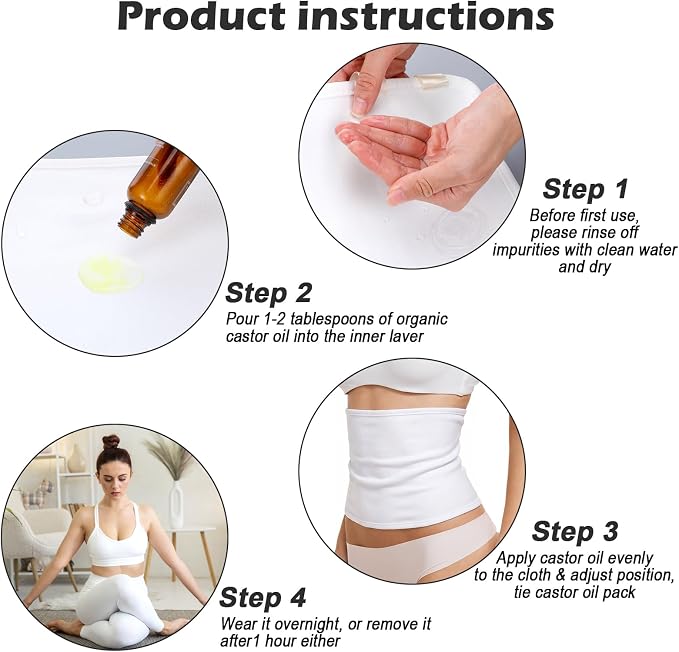 Kifmurase Castor Oil Pack Compress Wrap for Liver Detox, White Soft Cotton Organic Castor Oil Wrap for Stomach, Reusable and Mess-Free, Improve Sleep and Digestion(Castor Oil Not Included)