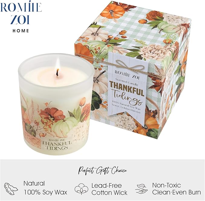 ROMIIE ZOI Scented Candle - Thankgul Tidings - 6oz Soy Wax Candle for Autumn, Gift for Her/Him