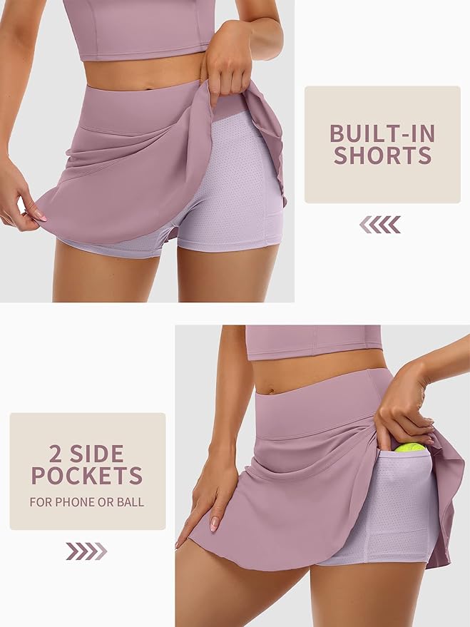 ATTRACO Women 2 Piece Tennis Dress with Shorts Golf Skirts with Pockets | Built-in Shorts, 2 Pockets, Racerback, Ruffle, Pickleball, Workout, Activewear, Casual, Sports Outfits