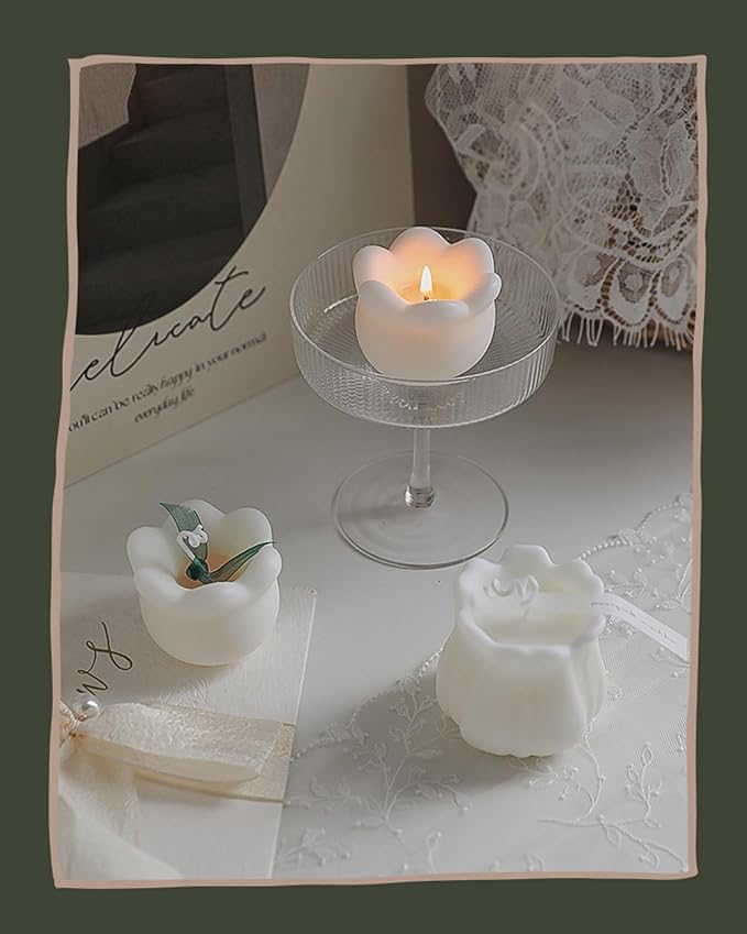 Lily of The Valley Shaped Scented Candle,80G Aesthetic Flower Shaped Soy Wax Aroma Decorative Candle for Table Photo Prop Birthday Gift,Prefect for Meditation Stress Relief Mood Boosting