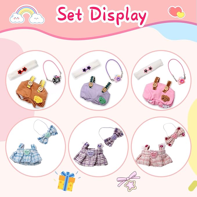Dolls Clothes for 17cm Dolls Accessories, 3 Piece Set Outfits for Doll, Handcrafted Stylish Doll Clothes(NO Doll) (Pink)