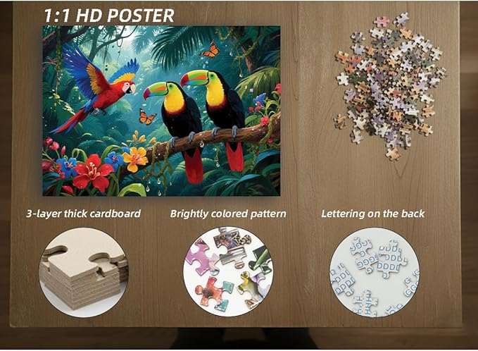 1000 Pieces Jigsaw Puzzles for Adults, Magic Series - Premium Fantasy Art & Seamless Interlock, Challenging Brain Teaser, Large 28" x 20", Great Gift Idea & Home Decor（Rainforest Birds）