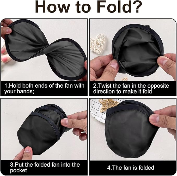 1PC Foldable Flying Disc Fans with Bags, 9.8'' DIY Handheld Black Egde Fabric Folding Fan for Outdoor Game Activities Birthday Party Favors End of Year Student Gifts, Black