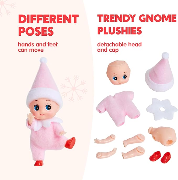 JOYIN 1 Pack Christmas Pink Tiny Elf Soft Plush Toy for Adults Kids Accessories Party Favors Xmas Party Supplies Christmas Decor, Xmas Gift