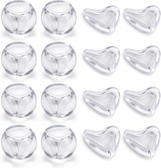 16 Pack Clear Baby Corner Protectors – Teardrop-Shaped & Spherical Furniture Edge Guards for Baby Proofing – Soft PVC Table Corner Covers for Safety on Tables, Cabinets – Childproof Bumpers for Home