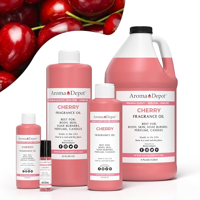 Aroma Depot 2 fl oz Cherry Fragrance Oil for Candles, Soap Making, Wax Melts, Diffusers, Body Oil Blends & Incense (60ml)