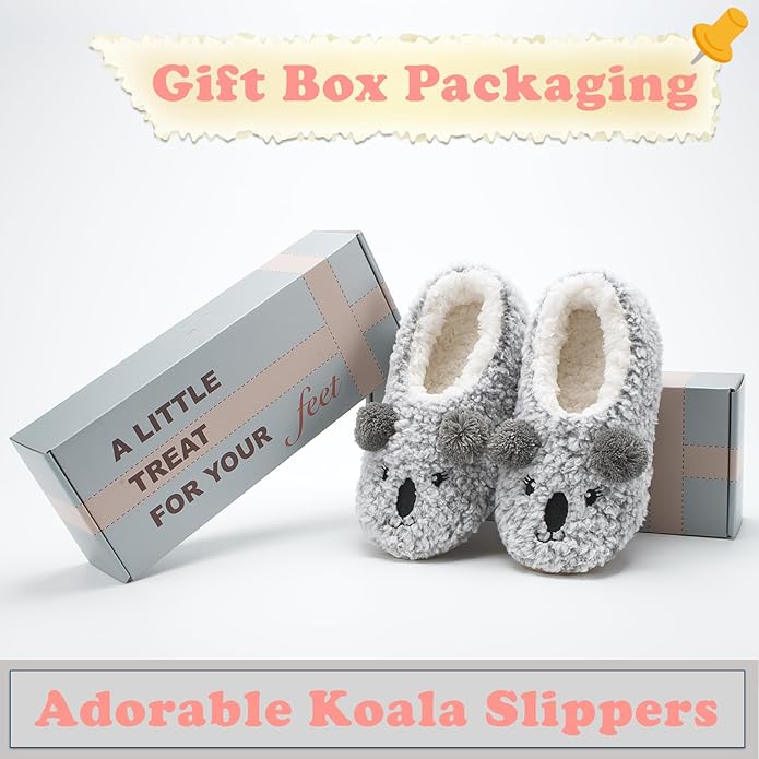 Cute Animal House Slippers, Warm Fuzzy Slipper Socks with Grippers Non Slip, Cozy Funny Gifts