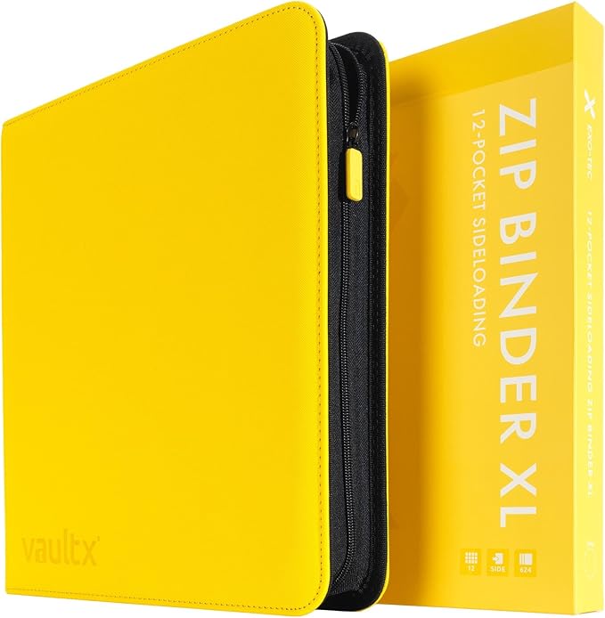 Vault X 12 XL Pocket Zip Binder, 624 Cards, Exo-Tec Material, 26 Side-Loading Pages (Yellow)