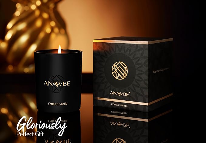 Coffee & Vanilla Candle, Soy Candles for Men, Scented Candles for Home, Masculine Black, Luxury Vessel & Gift Box, 45-Hour Long-Lasting, Aromatherapy Candle