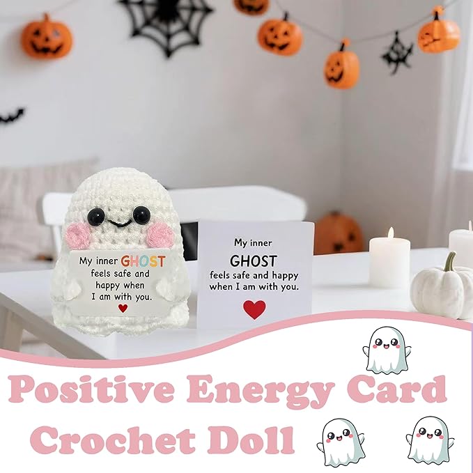 Halloween Handmade Emotional Support Crochet Positive Ghost Crochet Animals Emotional Support Crochet Gift,Inspiring Gifts for Him Her,Men Women, Colleague Son