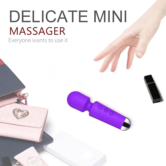 CHARMING Personal Back Massager - Handheld 20 Patterns 8 Speeds - Quiet & Waterproof - Vibrating Wand for Neck, Back Pain, ravel Friendly Relaxation Tool - (Purple)