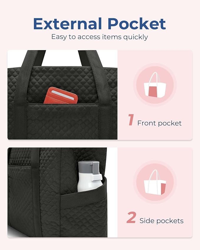 BAGSMART Crush Tote Bag for Women, 20L Puffer Work Tote with Zipper, Travel Essentials Quilted Nurse Hospital Bag