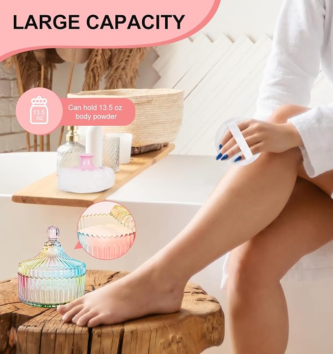 LAKIRA Extra Large Body Powder Puff and Container, 5.35" Body Container with 3.93" Powder Puff, for Baby Women's Loose Dusting Powder (Colorful)