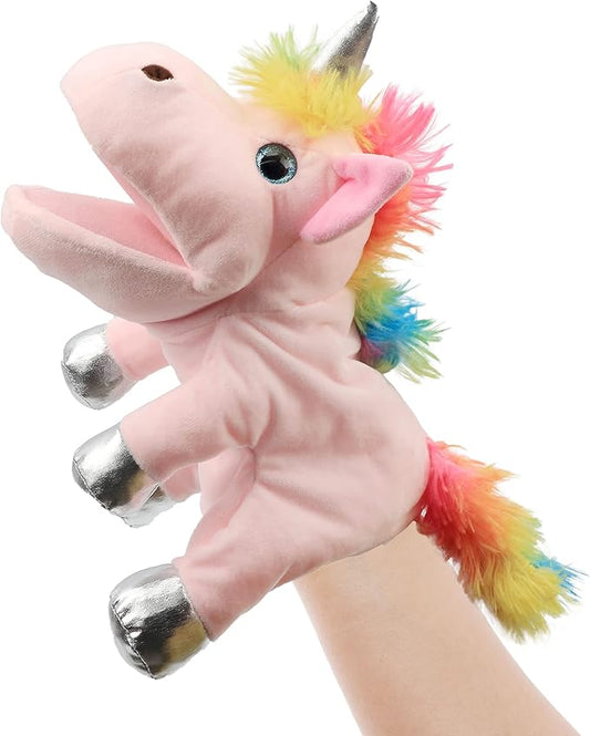 Hopearl Plush Unicorn Hand Puppet with Open Movable Mouth for Imaginative Play, Role Play, Interactive Toy for Storytelling Teaching Puppet Theater, Birthday Gift for Kids Girls, Pink, 12''
