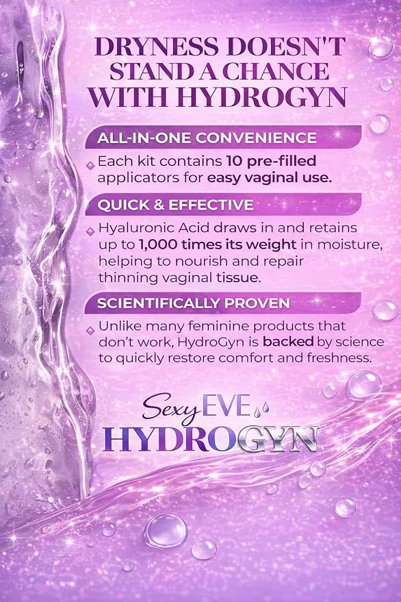 SexyEve Hydro GYN Pro Vaginal Moisturizer | Long-Lasting Relief for Dryness & Irritation | Hyaluronic Acid & Vitamin E | Hormone-Free Feminine Care | Pre- & Post-Menopausal | 10 Applicators