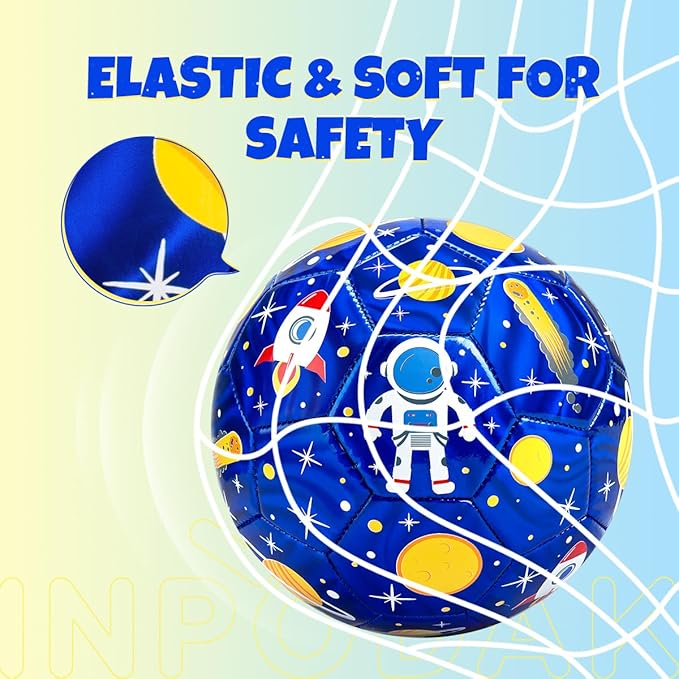 INPODAK Size 3 Soccer Ball for Toddler and Kids, Cartoon Astronaut Blue Ball for Kids 2-8, with Pump, Mesh Bag and Gift Box for Birthdays, Parties and Operation Christmas Child Shoebox