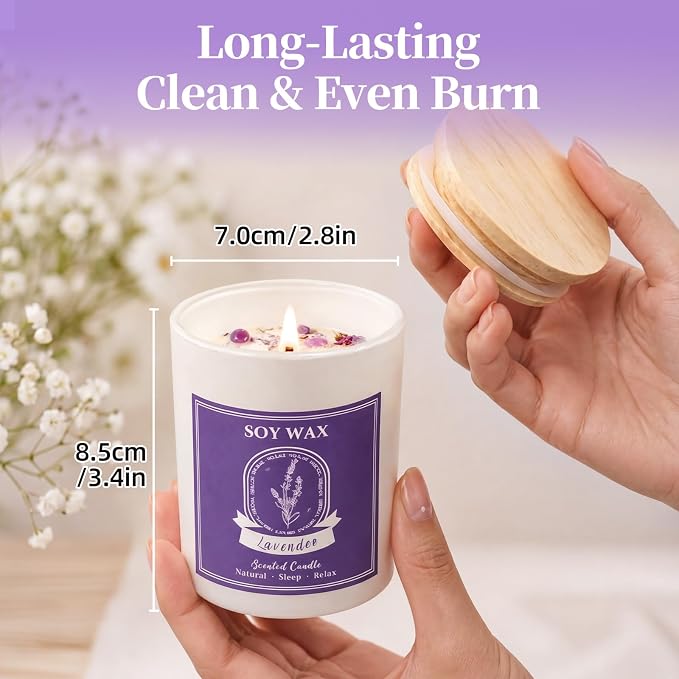 Lavender Scented Candle, Candles for Home Scented, 5.2 oz Soy Candles for Aromatherapy, Natural Hand-Poured, Relaxing Lavender Scent, Gift for Women Mom