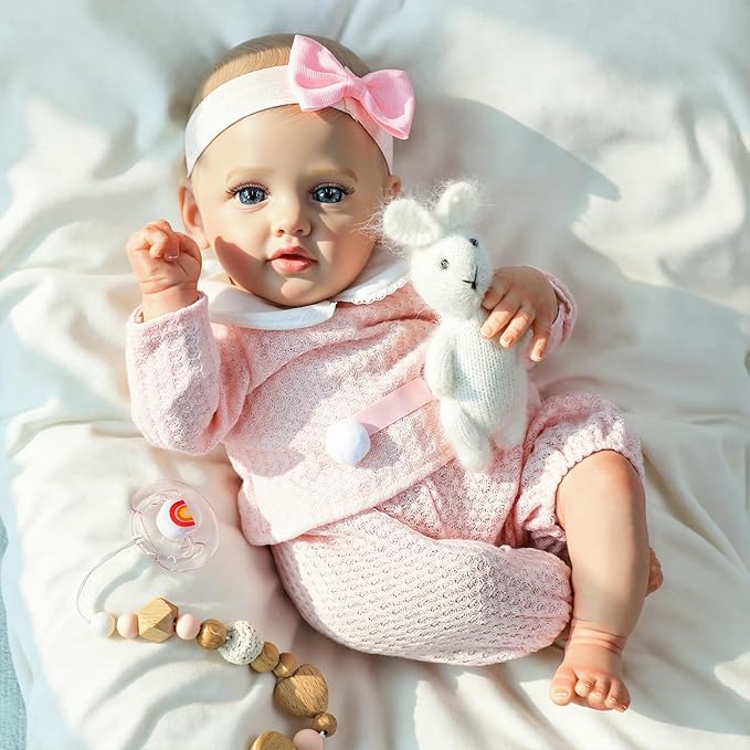 SCOM Reborn Baby Doll Pink Bettie, 18-Inch Lifelike Newborn Girl w/Birth Certificate, Magnetic Pacifier & Bottle, Soft-Touch Vinyl, Pink Outfit – Gift & Collector Doll, Ages 3+