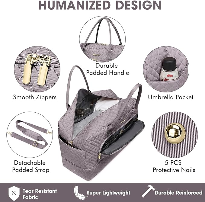 Travel Duffle Bag Weekender for Women - 38L Carry-On Overnight Bag Personal Item Bag with Shoe Compartment & Wet Pocket Weekend Tote Bags with Toiletry Bag Hospital Bags for Labor and Delivery