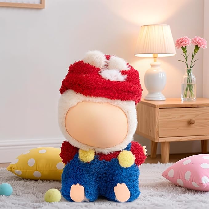 17cm Handmade Doll Clothes Outfit Set,Dolls Keychain Accessories for Kawaii Clothing Set with Details Outfit Accessories, Red T-Shirt + Blue Overalls + Red Hat,3-Piece Set (NO Doll)