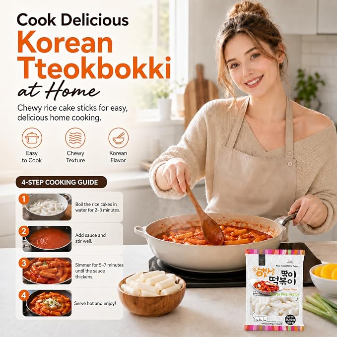Unha's Korean Tteokbokki Garaetteok Rice Cake Sticks, 21.16 oz 1 Pack | garaetteok rice cake sticks, 3 portions, Korean tteokbokki, tteokguk soup, rabokki ramen, hot pot