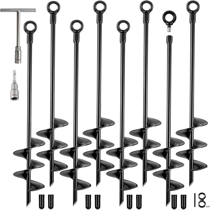 Fabulas Ground Anchors Heavy Duty, Swing Set Anchor Kit 18 Inch 8 Pack Screw in Earth Anchors Trampoline Stakes High Wind Metal Auger Anchor for Shed Tent Carports Securing Animals Camping Mobile Home