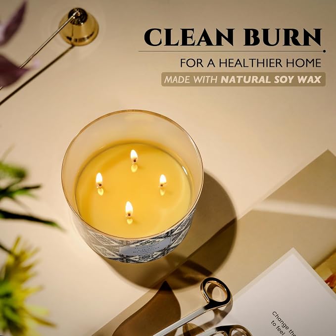 HomeLights 4-Wick Candles for Home Scented - 18oz Soy Wax Blend Candle Long-Lasting Fragrance, Bohemian Natural Textures Home Decor and Housewarming Gifts, Lilac Blossom