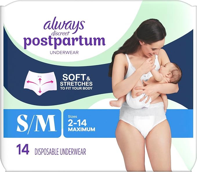 Always Discreet Postpartum and Adult Incontinence Underwear for Women, Small/Medium, Maximum Protection, 14 Count