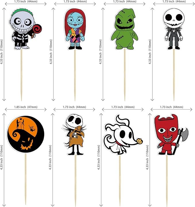 Gyufise 40Pcs Skellington Halloween Cupcake Toppers Glitter Skull Ghost Cupcake Picks for Nightmare Theme Wedding Anniversary Birthday Party Cake Decorations Supplies
