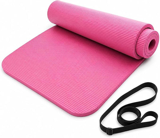 Non Slip Yoga Mat, Extra Thick TPE Exercise Mats for Home Workout with Carrying Strap, Durable Anti-Tear Fitness Mat for Pilates Stretching Gym
