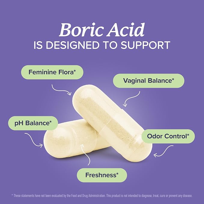 Boric Acid Suppositories for Women 600mg, pH Balance & Vaginal Odor Support | Feminine Hygiene Itching & Intimate Health Support, Boric Acid for Women Vaginal Suppositories, Unscented, Vegan, 30 Count