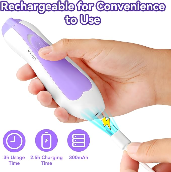 Qunlions life Baby Nail Trimmer Electric, 6 in 1 Rechargeable Baby Nail Clippers Manicure Set Grooming Kit for Toddler Infant or Adults (Purple)