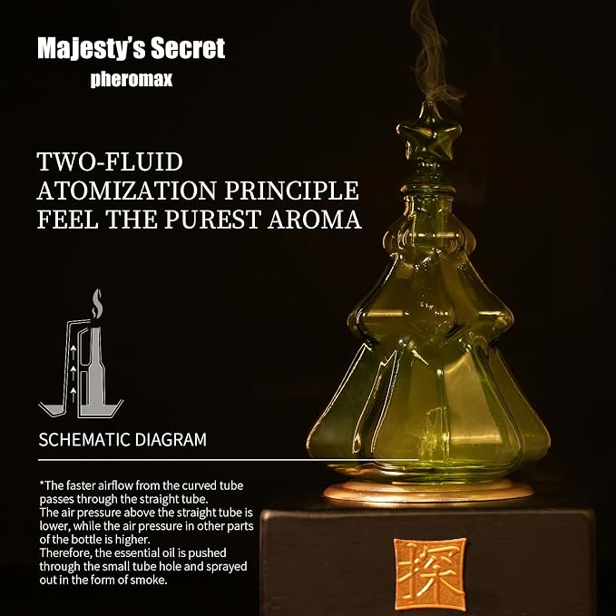 Waterless Essential Oil Diffuser for Aromatherapy – Hand-Blown Glass Christmas Tree Nebulizer with Wooden Base, Aluminum Alloy Knob, USB Rechargeable, 35-Hour Runtime for Women & Men