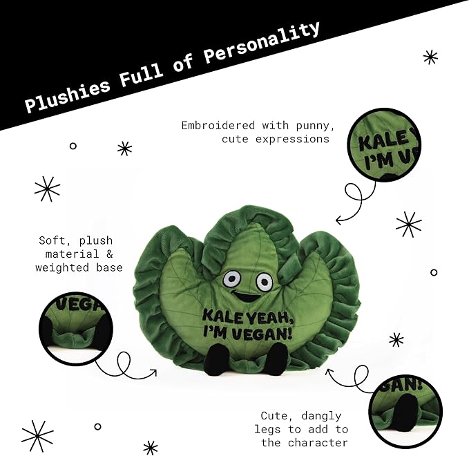Kale Plushie - Kale Yeah, I'm Vegan Funny Kale Plush, for Vegans, Cute Food Plushie for Gifting